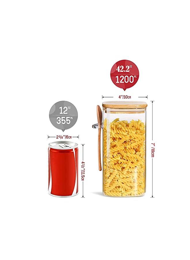 IAF Storage Jar with Bamboo Lids and bamboo Spoon,Set of 3 Airtight Food Jars Kitchen Food Storage Containers with Scoop For Serving Tea, Coffee, Flour, Sugar, Candy, Cookie, Spice (Large:1200ml) - Image 3