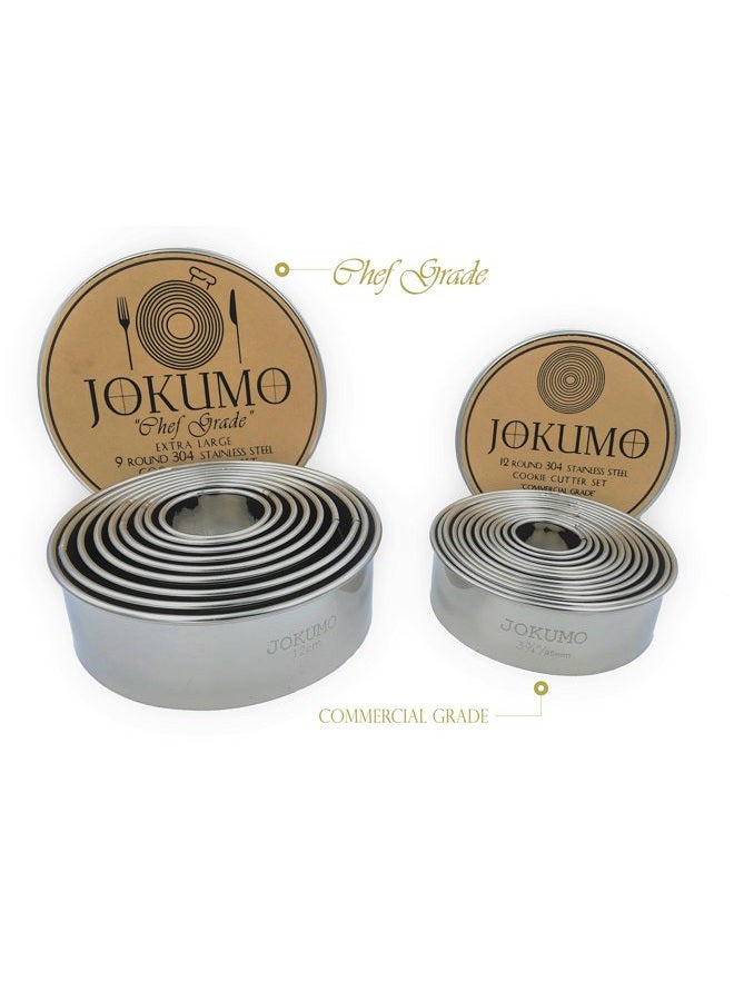 JOKUMO 9 Piece Extra Large Chef Grade Plain Round Pastry/Cookie Cutter Set - Extra Thick Premium 18/8 304 Stainless Steel - Marked Size for Professional Chefs and Ambitious Home Cooks - Image 2