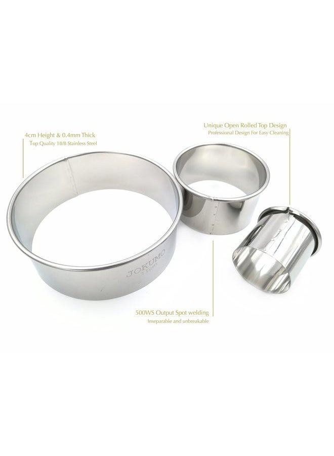 JOKUMO 9 Piece Extra Large Chef Grade Plain Round Pastry/Cookie Cutter Set - Extra Thick Premium 18/8 304 Stainless Steel - Marked Size for Professional Chefs and Ambitious Home Cooks - Image 5