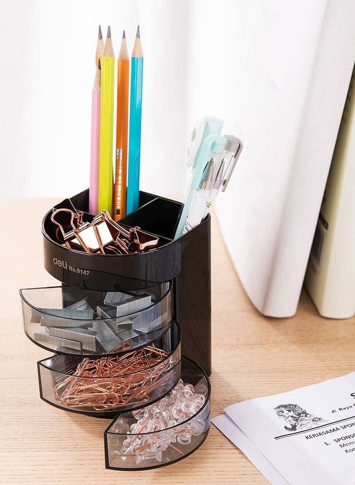 Deli Multi-functional Pen Holder With Rotatable Drawers - Image 3