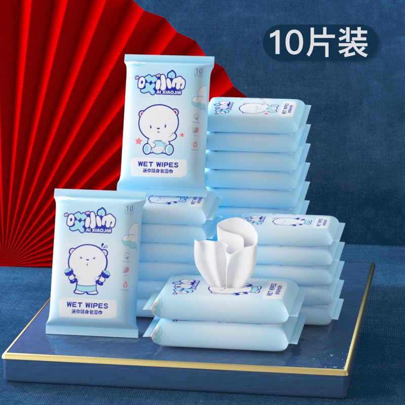 10 Pieces Of Wet Tissue Cleaning Wet Wipes Baby 10 Pieces Of Disposable Non-Woven Wet Tissue Paper Small Bag Online Gift - Image 2