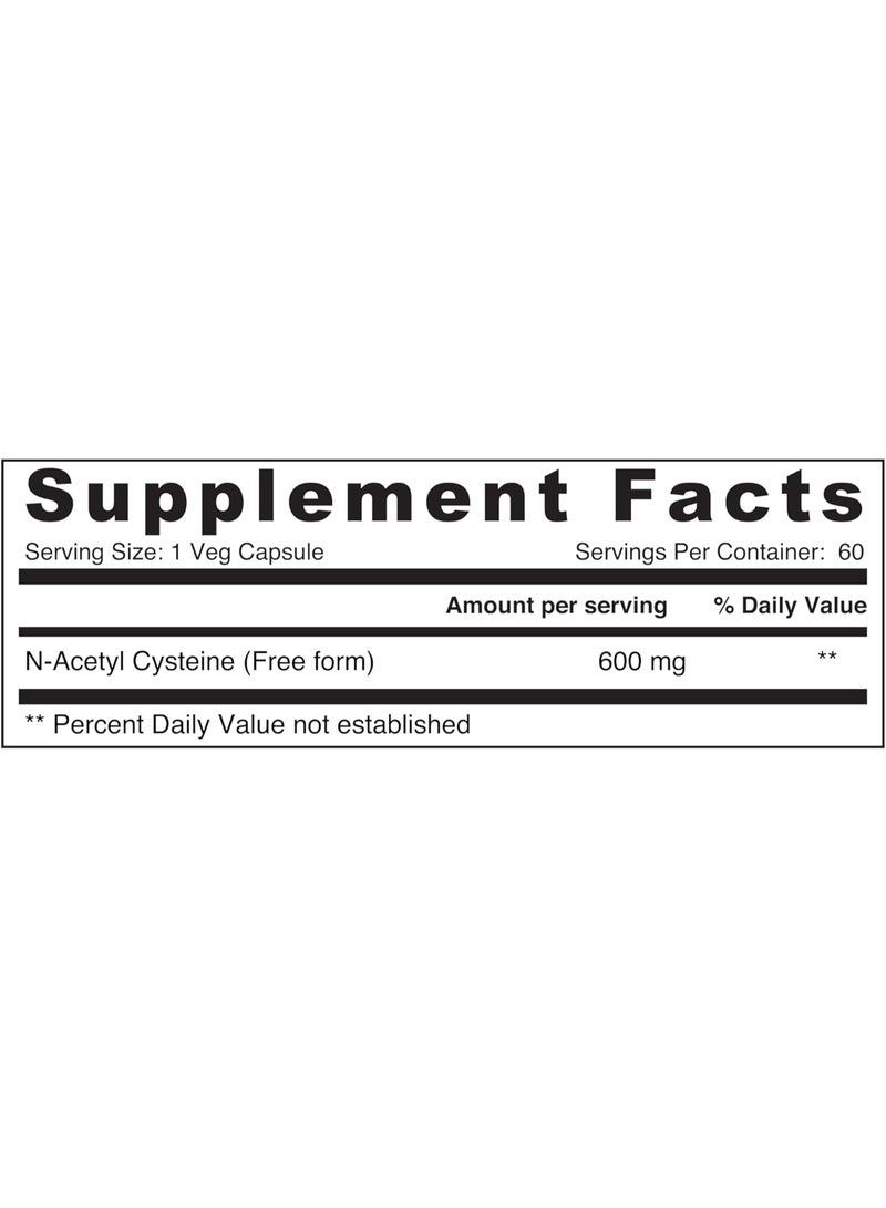 Sunshine Nutrition NAC (N-Acetyl Cysteine) 600mg | Enhances Immune Function & Antioxidant Cell Support | 60 Vegetarian Capsules - Image 2