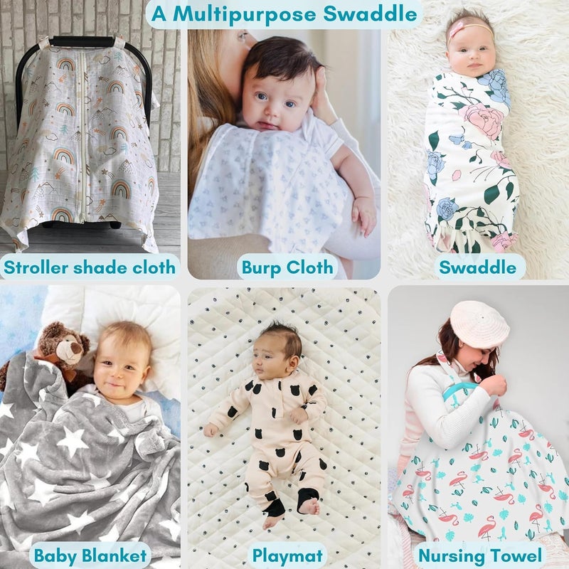Comfy Cheeks 100% Cotton Muslin Baby Swaddle Set, Pack of 3, Size-115cm x 100cm Swaddlers for 0-18 Months, Printed Mulmal Muslin Swaddle Wrap for Newborn Baby,Baby Towel - Image 5