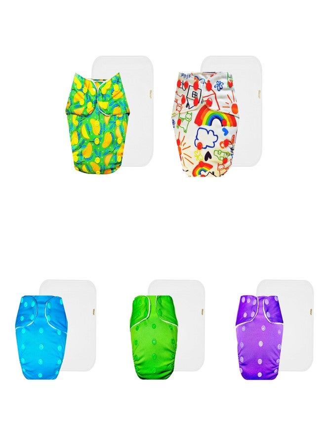 Dumbledo Premium Cloth Diaper with Cotton Insert (Pack of 5) | Soft & Gentle | Breathable | Travel Friendly | All-Day Wear | 3 Months - 3 Years | Unisex Baby - Image 1