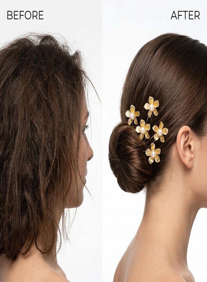 DHIMGU Bridal Gold Flower Hair Pins with Pearl Centre, Wedding Traditional Flower Hair Pin for Wedding and Girls (SET OF 5) - Image 5