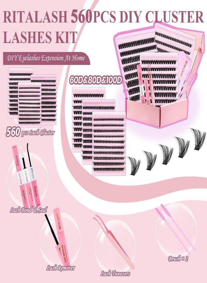 RITALASH Lash Clusters Kit for Beginners Eyelash Clusters Kit Cluster Eyelash Extensions Lashes Clusters Kit Lash Extension Kit+Lash Bond&Seal,Remover,Tweezers,Brush(60D+80D+100D Lash Kit) - Image 5