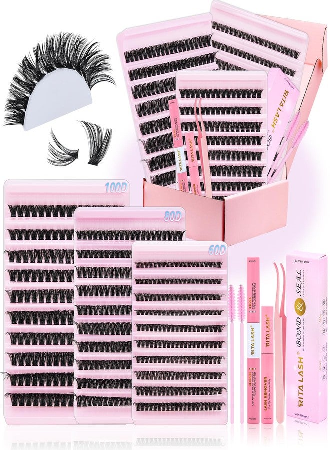 RITALASH Lash Clusters Kit for Beginners Eyelash Clusters Kit Cluster Eyelash Extensions Lashes Clusters Kit Lash Extension Kit+Lash Bond&Seal,Remover,Tweezers,Brush(60D+80D+100D Lash Kit) - Image 1
