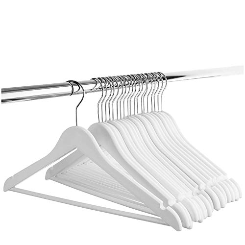 Ash  Roh Ash & Roh® - Wooden Suit Hangers with Non Slip Pants Bar Smooth Finish Solid Wood Coat Hanger 360° Swivel Hook Precisely Cut Notches for Camisole, Clothes Hangers (8, White Hanger) - Image 1