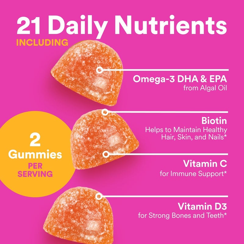 SmartyPants Teen Girl Multivitamin Gummies  Improved Formula Omega 3 DHAEPA Vitamin C D3 B12 Vitamin A K  Zinc Biotin to Support Hair Skin  Nails Gluten Free 60 Count 30 Day Supply - Image 4