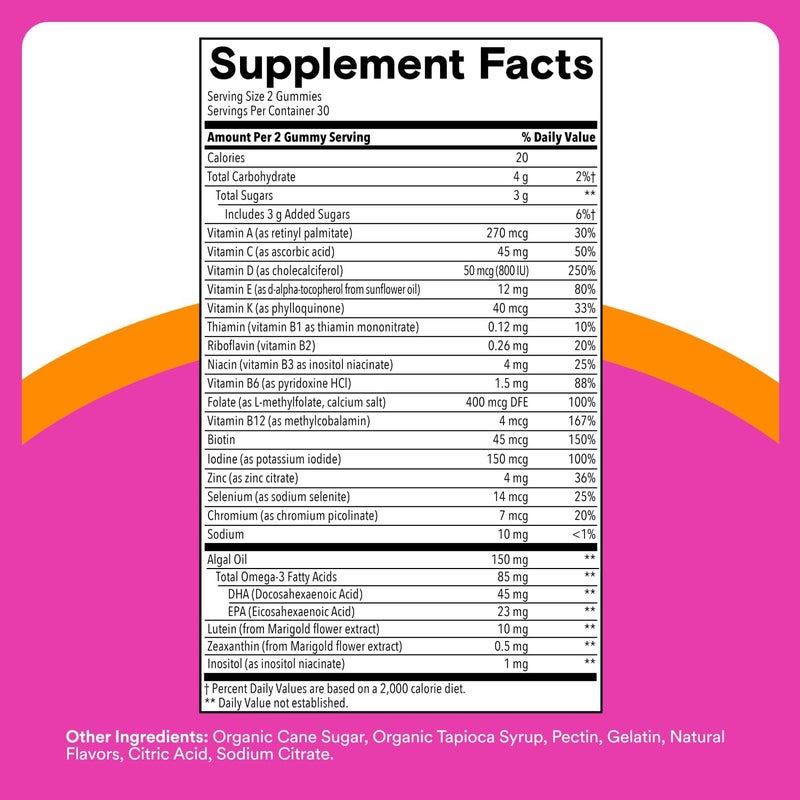 SmartyPants Teen Girl Multivitamin Gummies  Improved Formula Omega 3 DHAEPA Vitamin C D3 B12 Vitamin A K  Zinc Biotin to Support Hair Skin  Nails Gluten Free 60 Count 30 Day Supply - Image 3