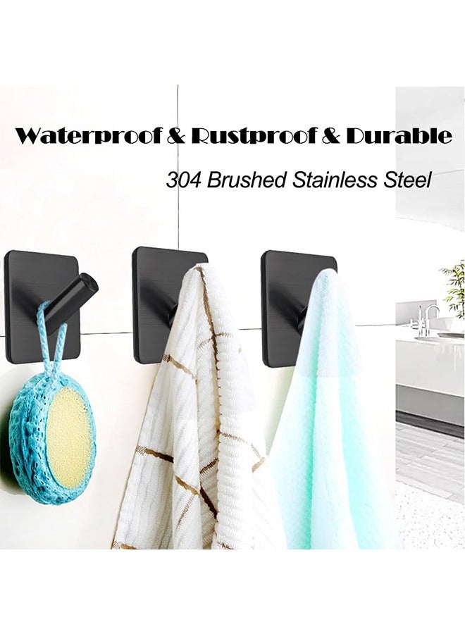 Black Adhesive Hooks, Heavy Duty, Stainless Steel Wall Mount Wall Hooks for Hanging Robe Coat Towel Hooks Kitchen Bathroom Home Waterproof and Rustproof 4 Pack - Image 3