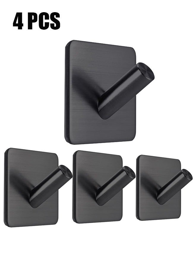 Black Adhesive Hooks, Heavy Duty, Stainless Steel Wall Mount Wall Hooks for Hanging Robe Coat Towel Hooks Kitchen Bathroom Home Waterproof and Rustproof 4 Pack - Image 1