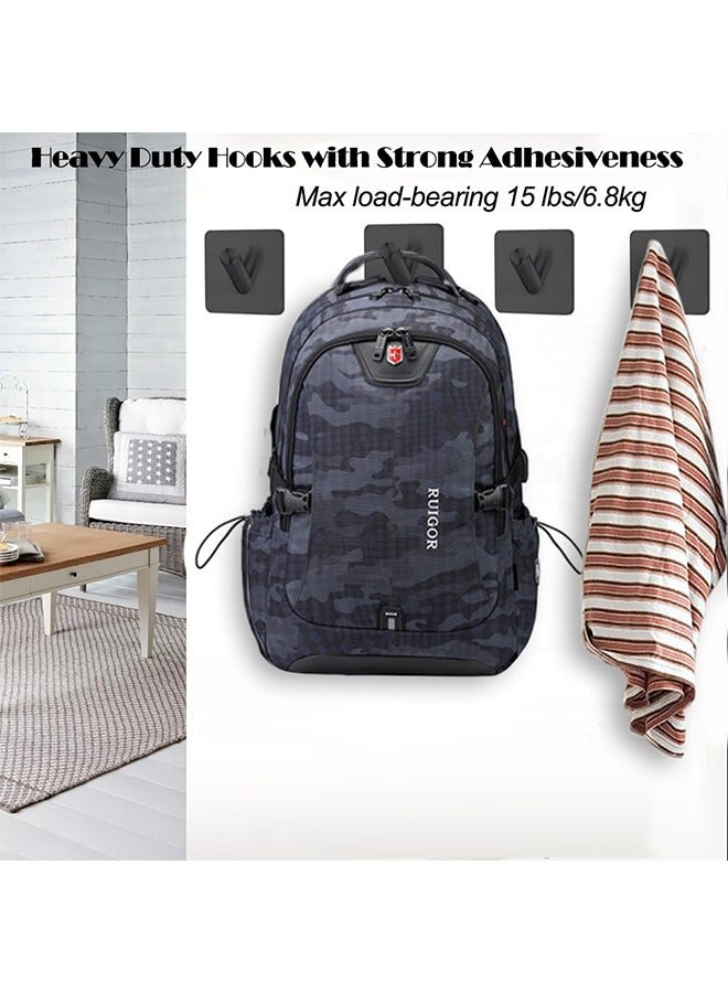 Black Adhesive Hooks, Heavy Duty, Stainless Steel Wall Mount Wall Hooks for Hanging Robe Coat Towel Hooks Kitchen Bathroom Home Waterproof and Rustproof 4 Pack - Image 4