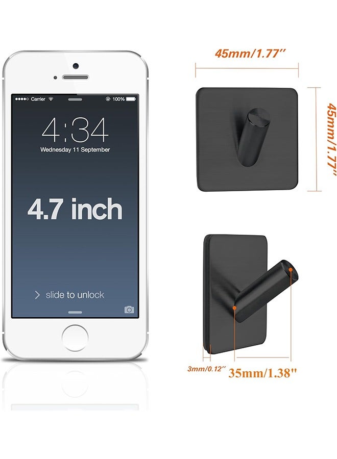 Black Adhesive Hooks, Heavy Duty, Stainless Steel Wall Mount Wall Hooks for Hanging Robe Coat Towel Hooks Kitchen Bathroom Home Waterproof and Rustproof 4 Pack - Image 2