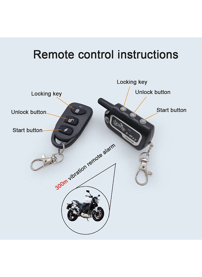 Generic - Motorcycle Anti-Theft Alarm System 2-Way Wireless Remote Engine Starter Stop Lock/Unlock Controller 12V with Adjustable Sensitivity 125dB Horn 2 Remote Controller - Image 1