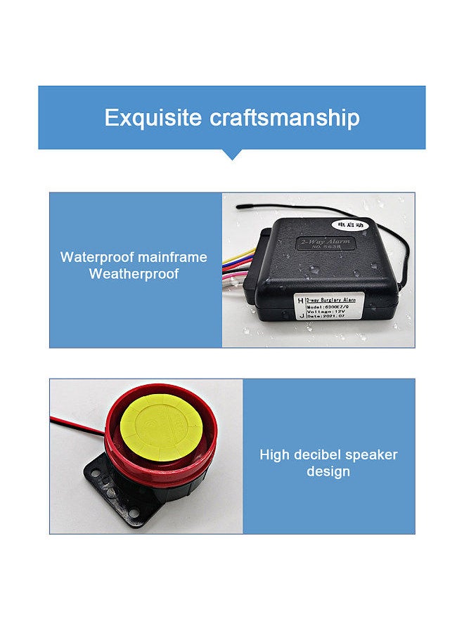 Generic - Motorcycle Anti-Theft Alarm System 2-Way Wireless Remote Engine Starter Stop Lock/Unlock Controller 12V with Adjustable Sensitivity 125dB Horn 2 Remote Controller - Image 1