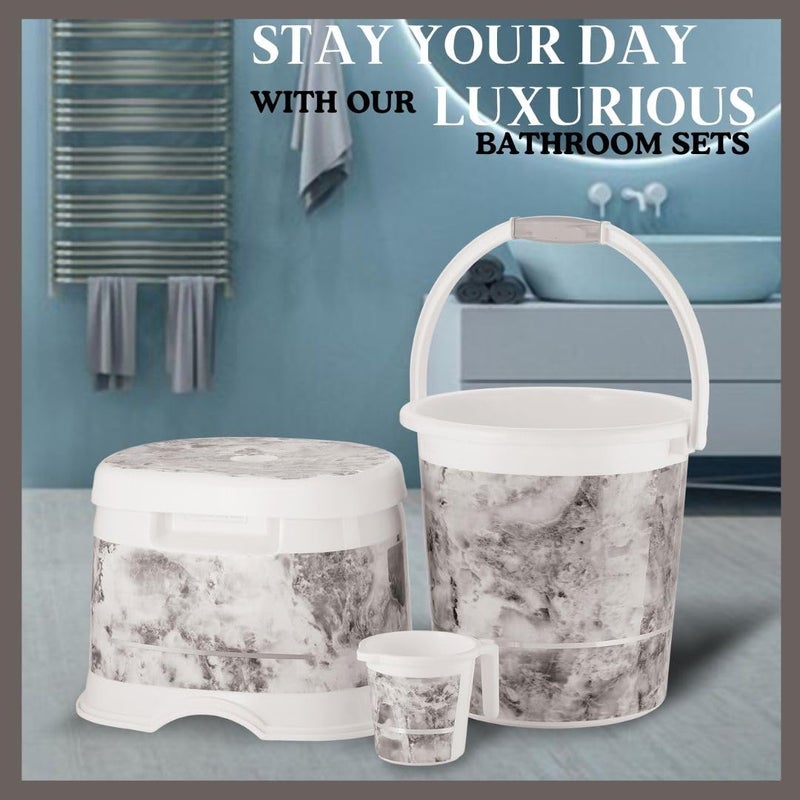 Nabhya طقم حمام من الجرانيت 3 قطع، مع دلو بلاستيكي (20 لتر)، كرسي مرتفع على شكل D، كوب (1 لتر) طقم دلو 3 قطع للحمام، المنزل والمطبخ، مجموعة من 3 قطع لتنظيف الدلاء (رمادي) - Image 5