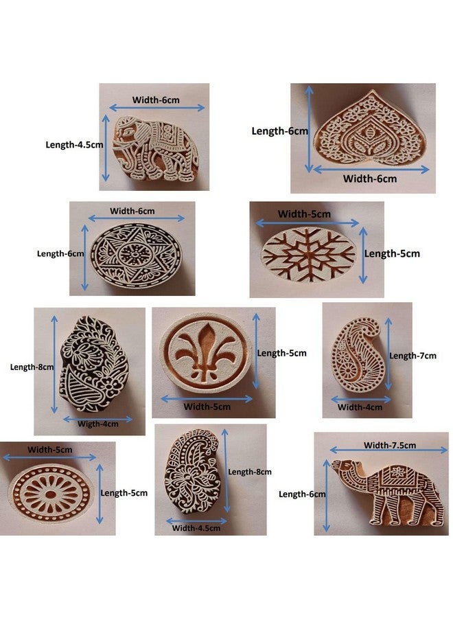 ecofynd Round Wood Block Stamps (Pack of 10), Wooden Blocks for Block Printing Stamp Set, Artistic Shapes Craft Kids Saree Border DIY Henna Fabric Textile Paper Clay Pottery Hand-Carved (BLOCK052) - Image 3