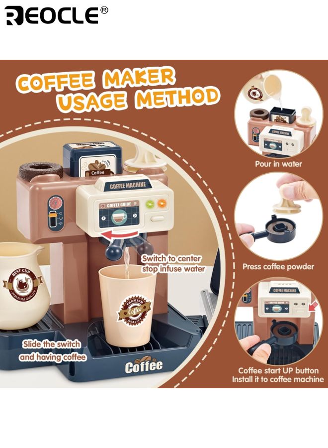 ريوكل 40 قطعة لعبة التظاهر باللعب لعبة صنع القهوة مجموعة اللعب مع المؤثرات الصوتية والضوئية مجموعات اللعب المطبخ للأطفال أدوات المطبخ لعبة للأولاد والبنات هدية للأعمار من 3 إلى 12 سنة - Image 2