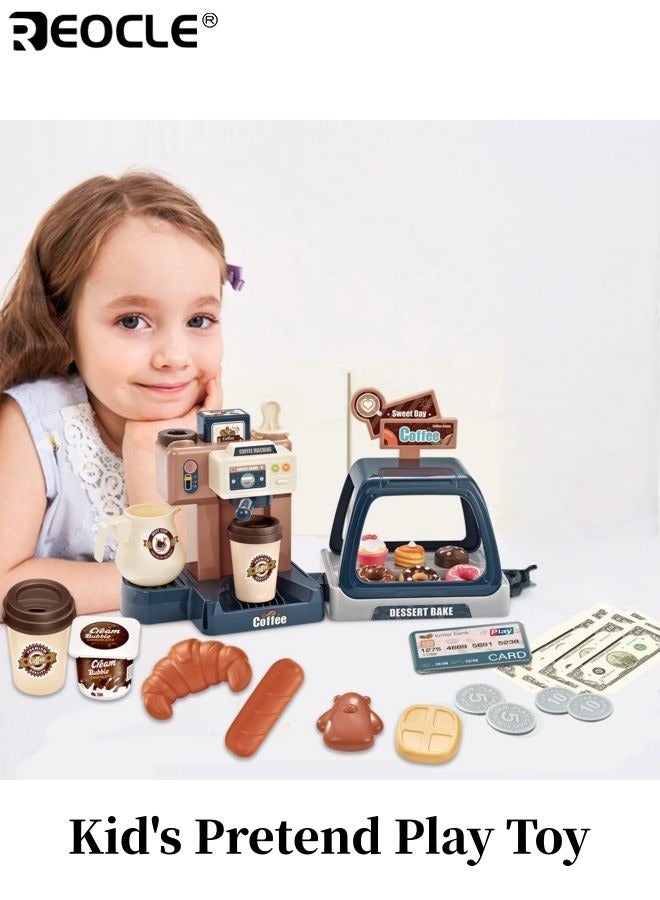 ريوكل 40 قطعة لعبة التظاهر باللعب لعبة صنع القهوة مجموعة اللعب مع المؤثرات الصوتية والضوئية مجموعات اللعب المطبخ للأطفال أدوات المطبخ لعبة للأولاد والبنات هدية للأعمار من 3 إلى 12 سنة - Image 1