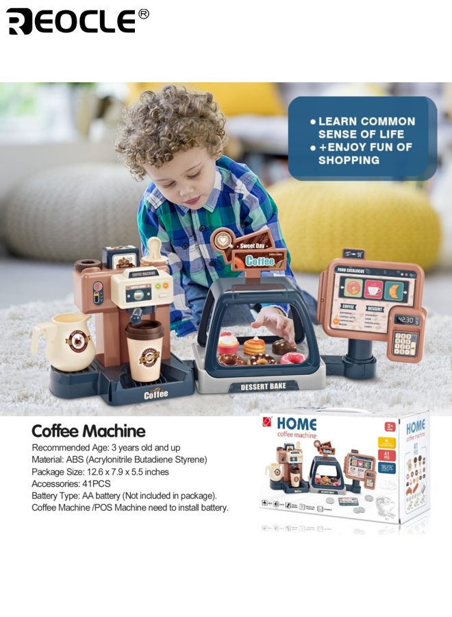 ريوكل 40 قطعة لعبة التظاهر باللعب لعبة صنع القهوة مجموعة اللعب مع المؤثرات الصوتية والضوئية مجموعات اللعب المطبخ للأطفال أدوات المطبخ لعبة للأولاد والبنات هدية للأعمار من 3 إلى 12 سنة - Image 5