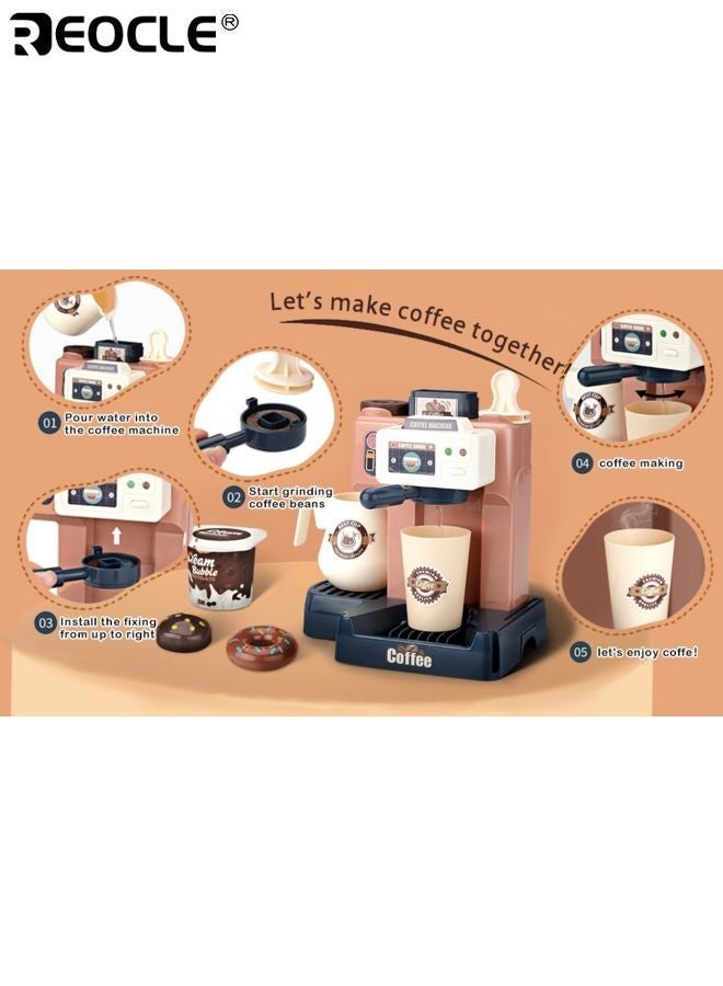 ريوكل 40 قطعة لعبة التظاهر باللعب لعبة صنع القهوة مجموعة اللعب مع المؤثرات الصوتية والضوئية مجموعات اللعب المطبخ للأطفال أدوات المطبخ لعبة للأولاد والبنات هدية للأعمار من 3 إلى 12 سنة - Image 3