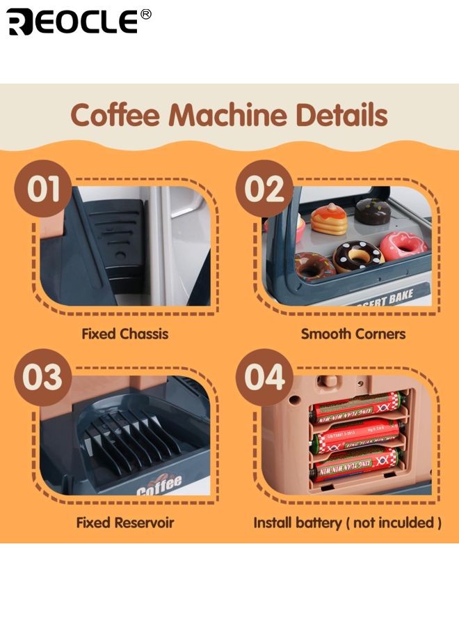 ريوكل 40 قطعة لعبة التظاهر باللعب لعبة صنع القهوة مجموعة اللعب مع المؤثرات الصوتية والضوئية مجموعات اللعب المطبخ للأطفال أدوات المطبخ لعبة للأولاد والبنات هدية للأعمار من 3 إلى 12 سنة - Image 4