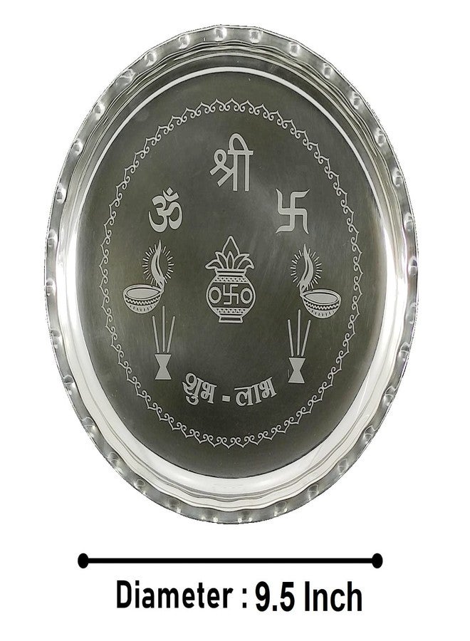 BENGALEN Pooja Thali Set Silver Plated 9.5 Inch with Puja Plate and Other Items Kalash Palli Diya Kumkum Holder Bowl Dhup Dan Coin Ghanti with Thali for Home Mandir Office Diwali Gift Item - Image 2