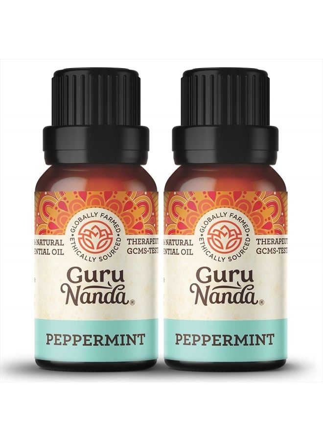 GuruNanda Peppermint Essential Oil (Pack of 2 x 0.5 Fl Oz) - 100% Pure Therapeutic Grade, Undiluted Aromatherapy Oil for Headaches - Diffuser Essential Oil for Hair Growth - Fresh Menthol Scent  - Image 1