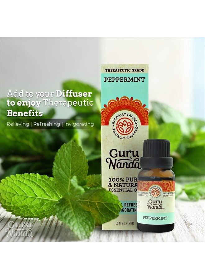 GuruNanda Peppermint Essential Oil (Pack of 2 x 0.5 Fl Oz) - 100% Pure Therapeutic Grade, Undiluted Aromatherapy Oil for Headaches - Diffuser Essential Oil for Hair Growth - Fresh Menthol Scent  - Image 3