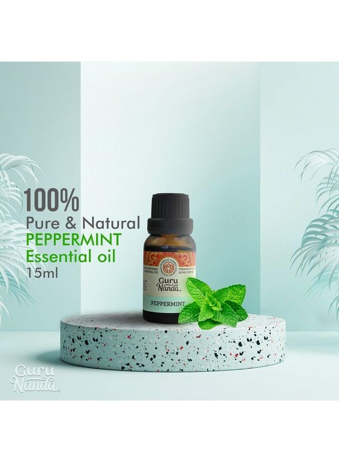 GuruNanda Peppermint Essential Oil (Pack of 2 x 0.5 Fl Oz) - 100% Pure Therapeutic Grade, Undiluted Aromatherapy Oil for Headaches - Diffuser Essential Oil for Hair Growth - Fresh Menthol Scent  - Image 2