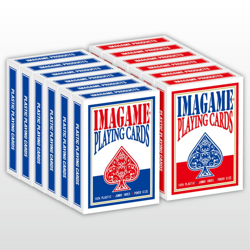 IMAGAME Plastic Playing Cards, Poker Size, Excellent Quality, Jumbo Index, Waterproof & Washable, Perfect for Texas Holdâ€™em Poker, 6 Blue Deck & 6 Red Deck - Image 1