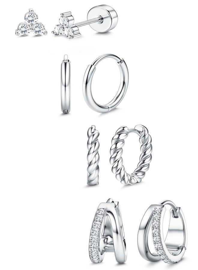 BESTEEL Small Hoop Earrings for Women - Hypoallergenic 14K Gold Plated Surgical Steel Chunky Huggie Earings Stacks Set Dainty Cute Cartilage Flat Back Stud Jewelry Trendy Gift 4 Pairs, Small - Image 1