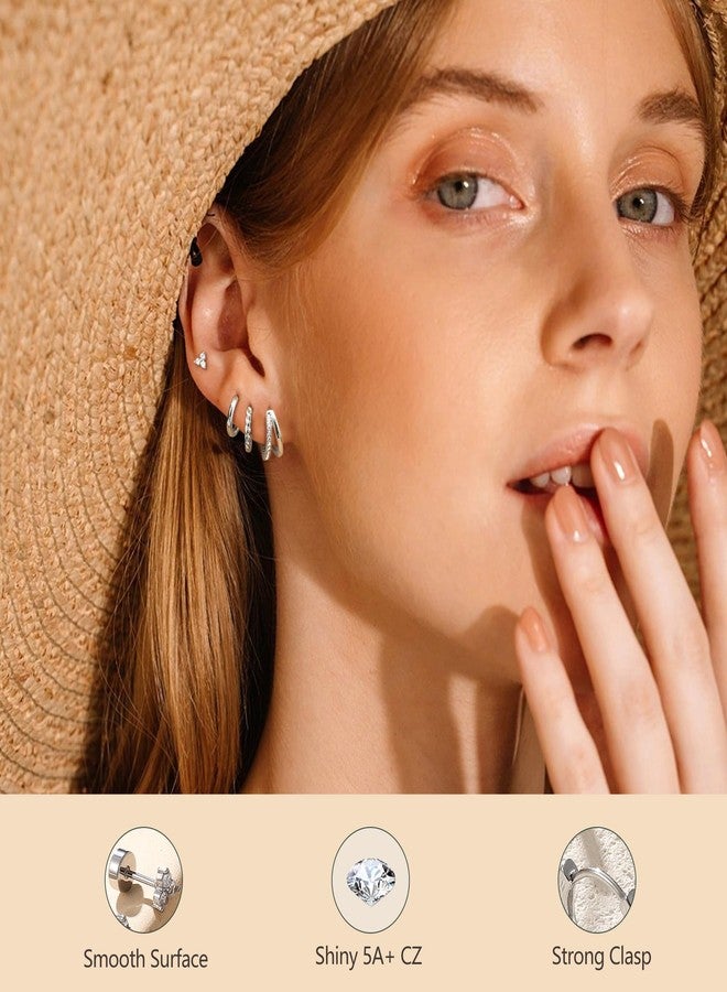 BESTEEL Small Hoop Earrings for Women - Hypoallergenic 14K Gold Plated Surgical Steel Chunky Huggie Earings Stacks Set Dainty Cute Cartilage Flat Back Stud Jewelry Trendy Gift 4 Pairs, Small - Image 3