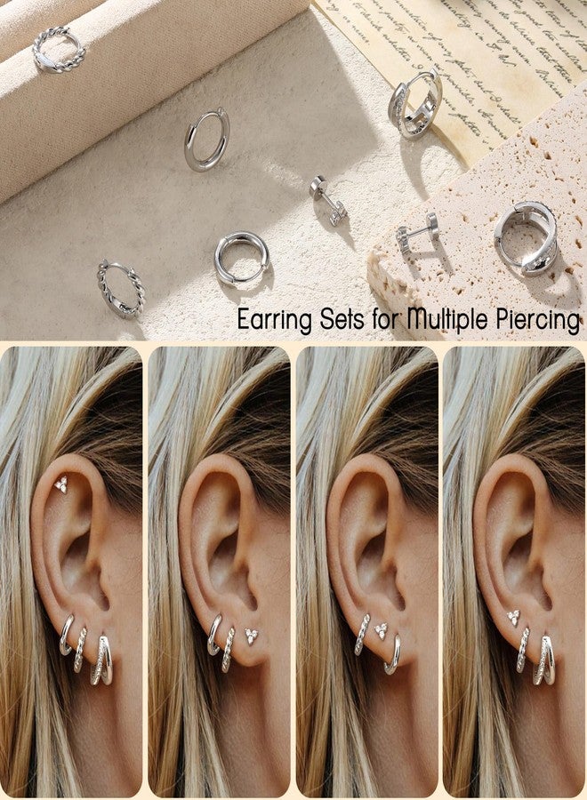 BESTEEL Small Hoop Earrings for Women - Hypoallergenic 14K Gold Plated Surgical Steel Chunky Huggie Earings Stacks Set Dainty Cute Cartilage Flat Back Stud Jewelry Trendy Gift 4 Pairs, Small - Image 5
