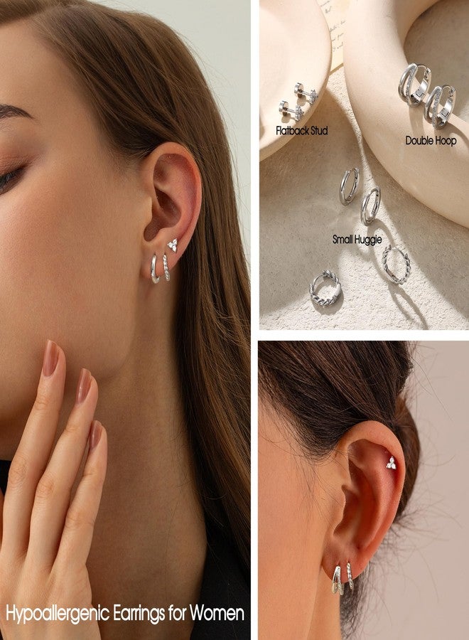 BESTEEL Small Hoop Earrings for Women - Hypoallergenic 14K Gold Plated Surgical Steel Chunky Huggie Earings Stacks Set Dainty Cute Cartilage Flat Back Stud Jewelry Trendy Gift 4 Pairs, Small - Image 4
