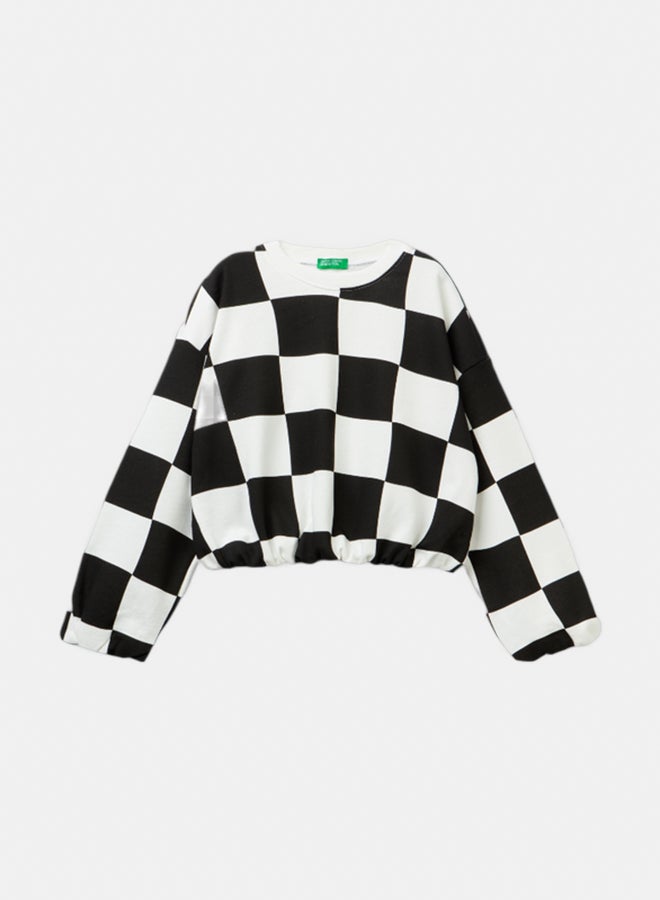 Girls Boxy Fit Checkered Sweatshirt