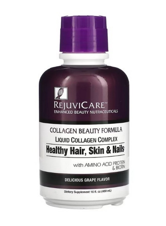 REJUVICARE Collagen Beauty Formula Liquid Collagen Complex Healthy Hair Skin and Nails Grape 16 fl oz 480 ml - Image 1