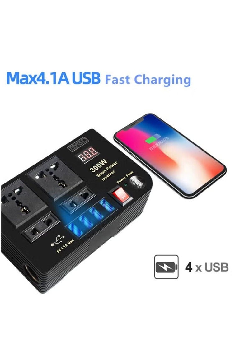 TIGER 300W Car Power Inverter With 4 USB Socket Auto Charger Converter DC 12V To AC 220V Fast Charging Part - Image 4