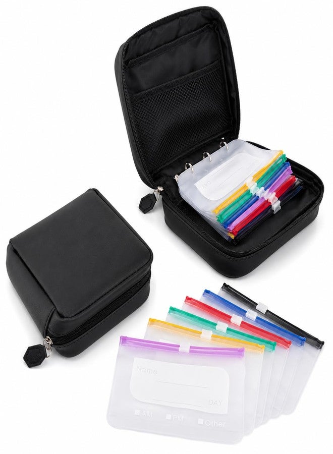Waterproof Pill Pouch Organizer Set, 14 Color-Coded Reusable Pouches with 2 Binder Inserts, 7-Day AM PM Travel Medicine Organizer with Writable Labels and Protective Case, Black - Image 1