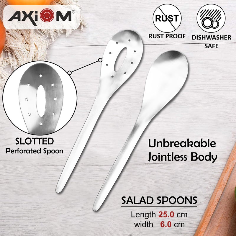 AXIOM Stainless Steel Salad Bowl with Serving Utensils 3 pcs Set. Multipurpose Mixing Bowl for Fruits/Salad/Snacks with 2 Serving Spoons. 10 inch, 3500 ml, Silver - Image 3