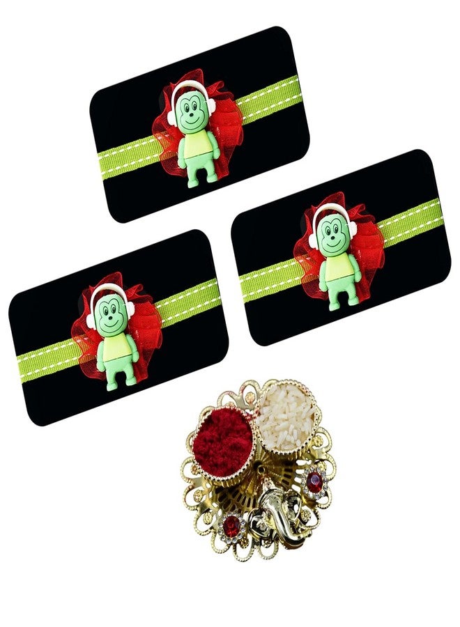 Natali Traders Set of 3 Monkey Rakhi For Kids with Roli Chawal Chopra Pack - Cartoon Rakhi for Brother Kids, Nephew, Niece, Girls, Boys - Cute Rakhi - Image 1