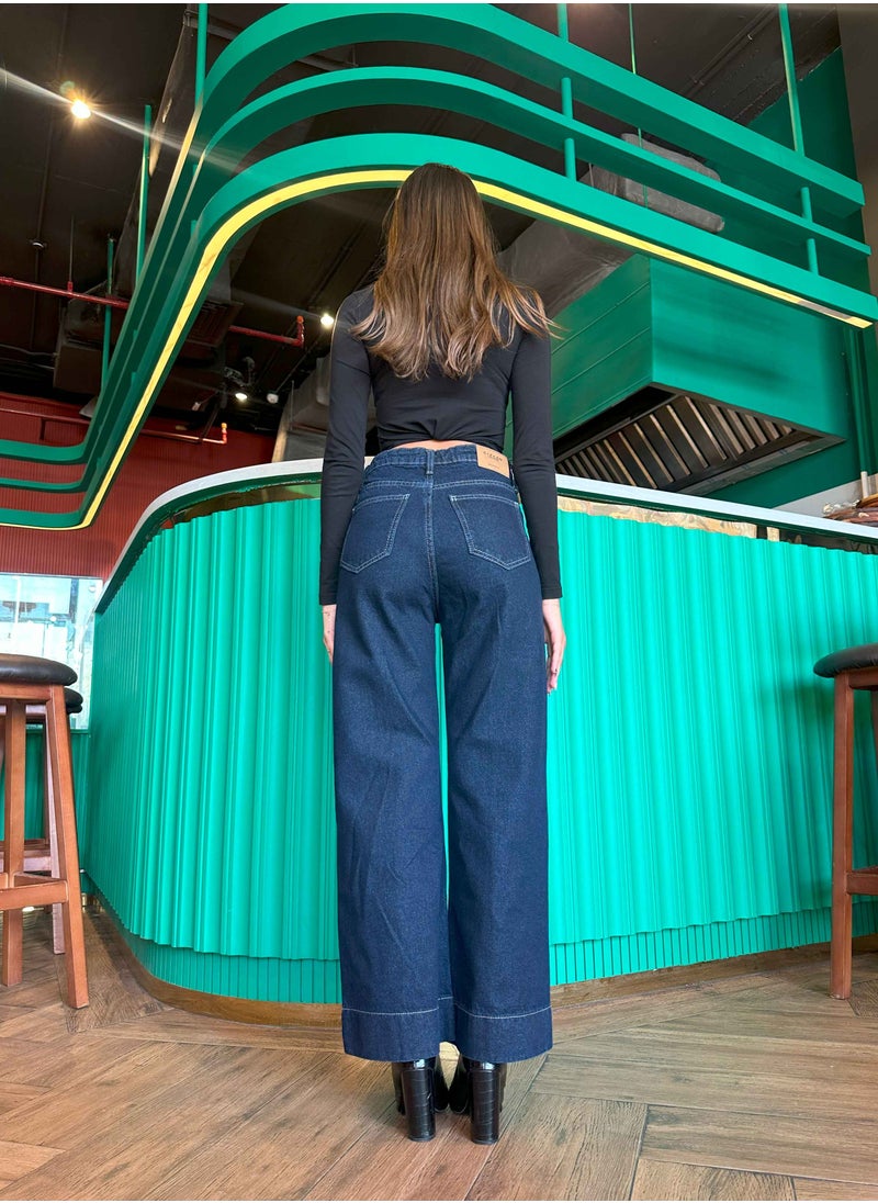 CIZARO Cropped Wide Leg - Navy Blue Wash Jeans.  - Image 3