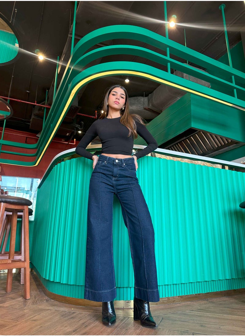CIZARO Cropped Wide Leg - Navy Blue Wash Jeans.  - Image 1