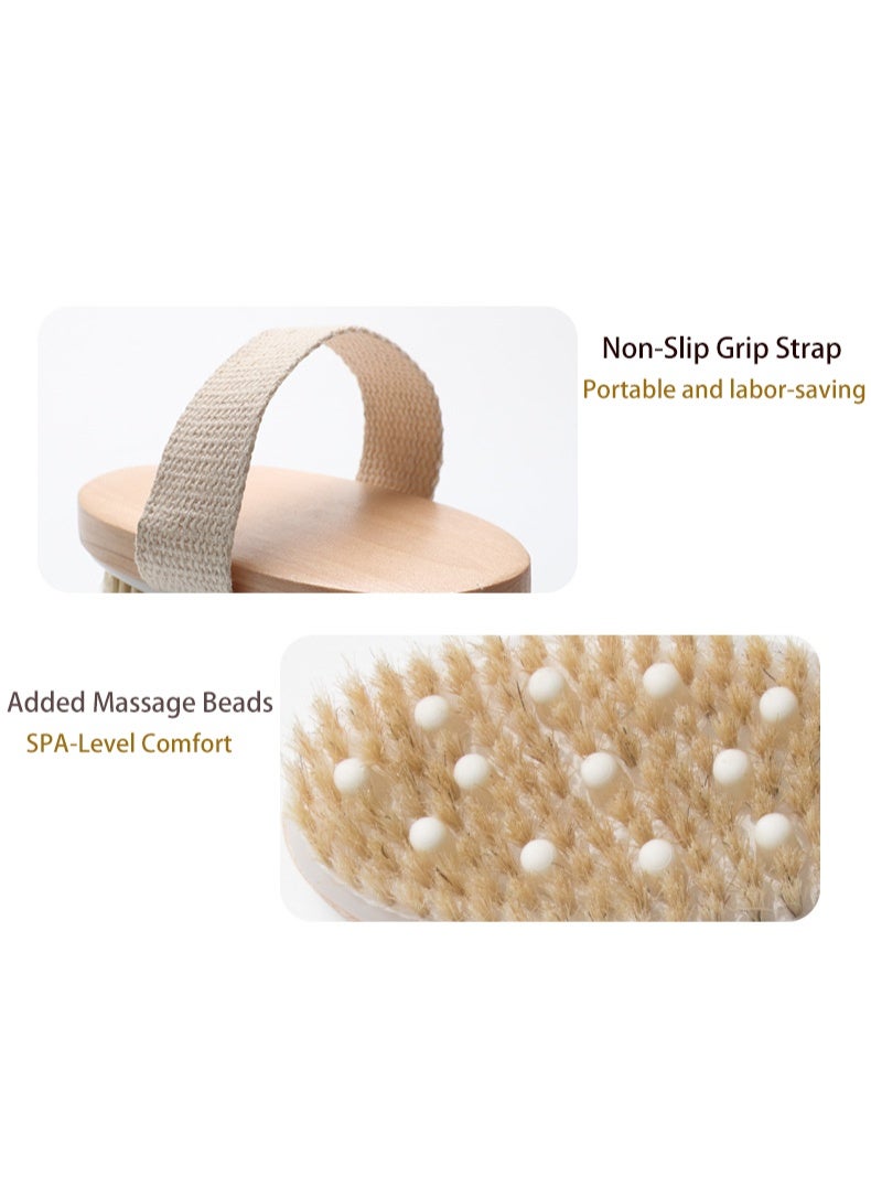 فرشاة الجسم الجافة والاستحمام، للتقليل من السيلوليت، فرشاة جافة للسيلوليت والتصريف اللمفاوي، فرشاة تقشير بعقد تدليك ناعمة، فرشاة فرك الجسم للاستحمام - Image 3