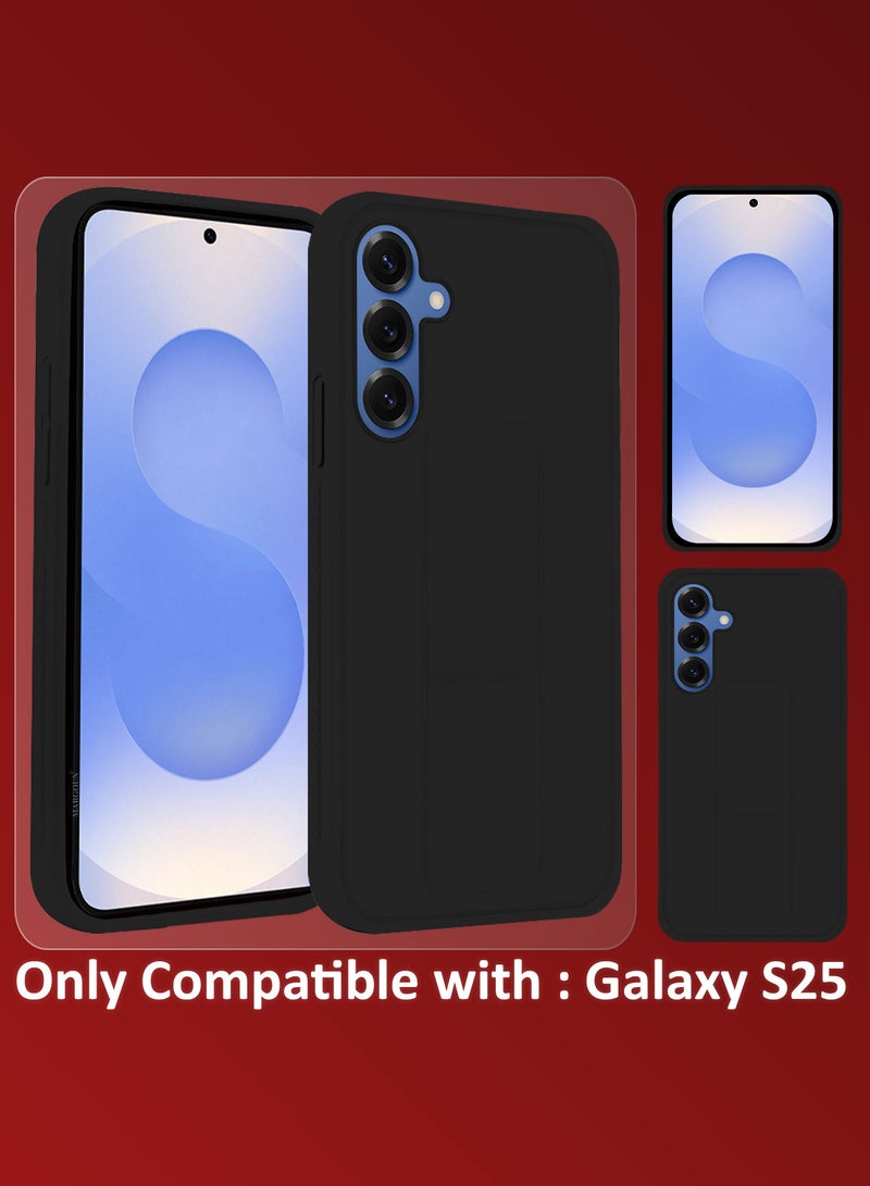 CATANES Galaxy S25 Case Silicone with Stand Function Finger Grip Case Cover / Black - Image 4