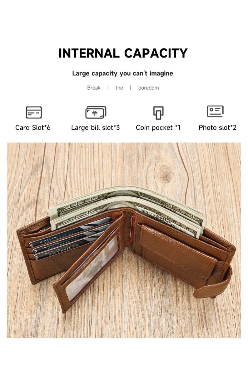 Brown Slim Folding Wallet 5 Card Pockets  3 Bill Sections Snap Closure Coin Pocket & Photo ID Slots - Image 5