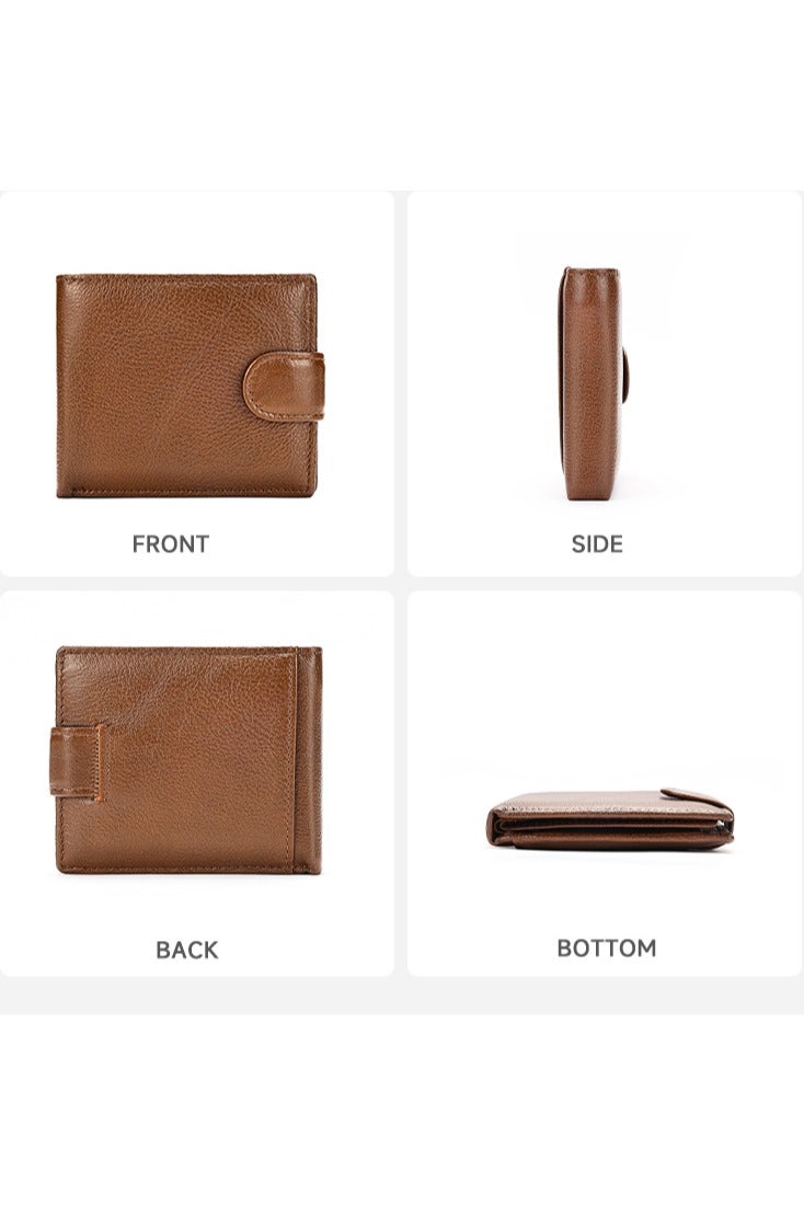 Brown Slim Folding Wallet 5 Card Pockets  3 Bill Sections Snap Closure Coin Pocket & Photo ID Slots - Image 3