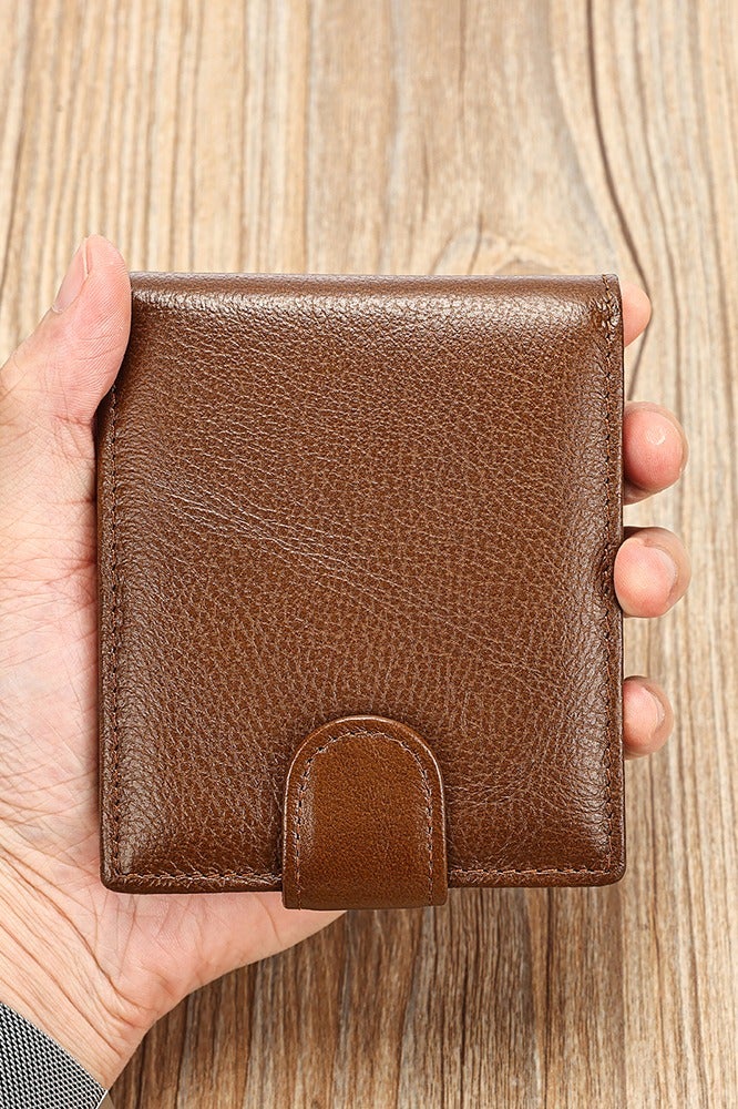 Brown Slim Folding Wallet 5 Card Pockets  3 Bill Sections Snap Closure Coin Pocket & Photo ID Slots - Image 2
