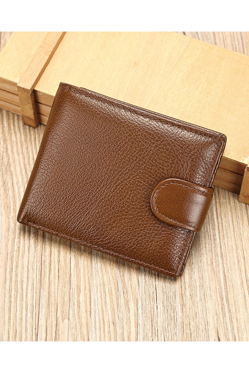 Brown Slim Folding Wallet 5 Card Pockets  3 Bill Sections Snap Closure Coin Pocket & Photo ID Slots - Image 1